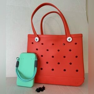 Unbranded Orange Waterproof Tote with Phone Size Zip Bag